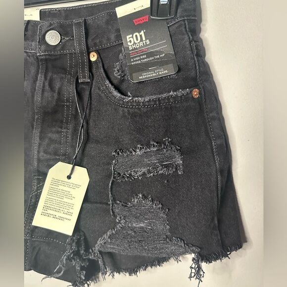 Levi’s 501 Original Fit High Rise Distressed Shorts Sz 24 - Picture 4 of 11